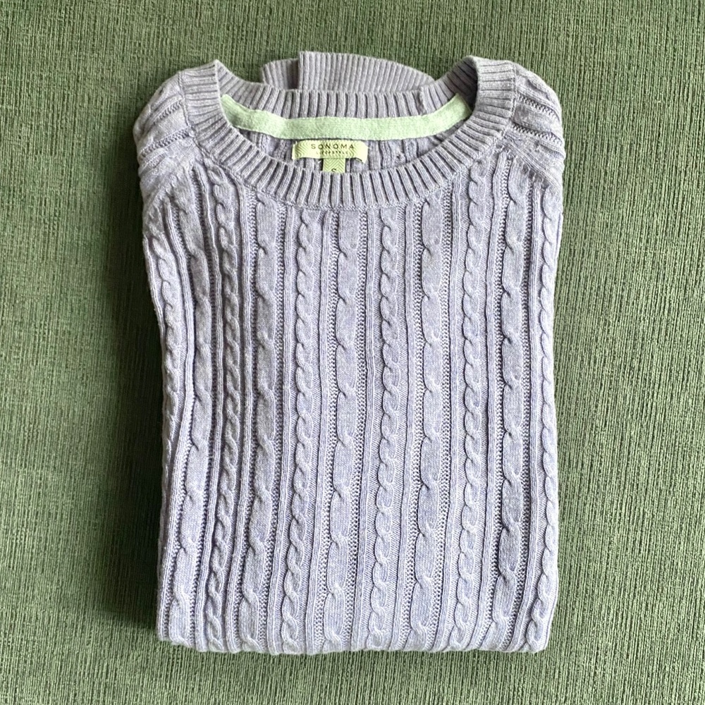 S Lavender Sonoma Cable Knit Sweater